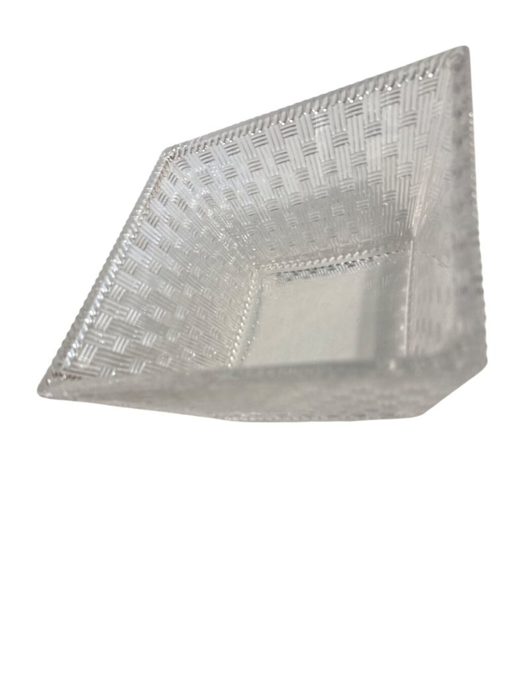 Tiffany & Co Square Glass Bowl Basket Weave Texture Made In Germany 8 Inches - Picture 2 of 7
